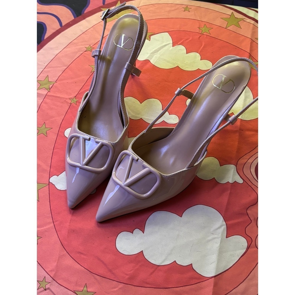 Valentino Garavani VLogo Signature Slingback Pumps Pink Patent Leather Size 40